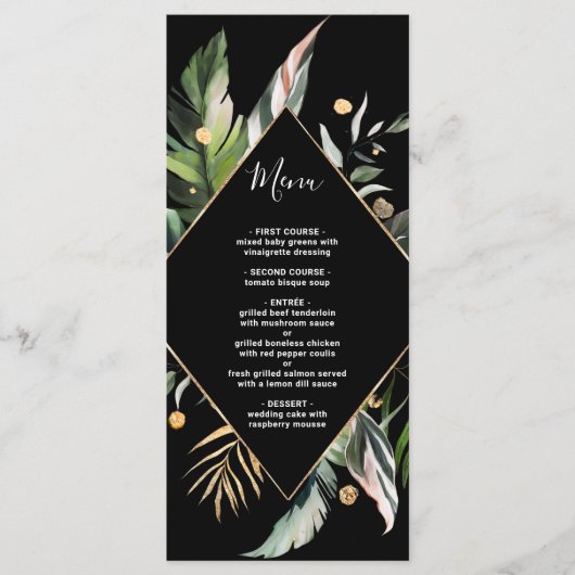 Wild Tropical Foliage Wedding Black Menu (Voorkant)