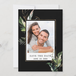 Wild Tropical Foliage Weduwfoto Black Save The Date
