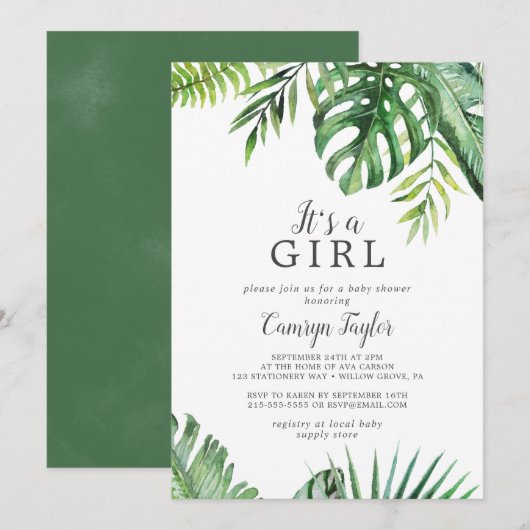 Wild Tropical It's A Girl Baby shower Invitation (Devant / Derrière)