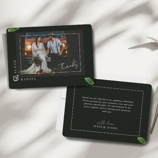 Wild Tropical Leaves Foto Bruiloft Dank u Kaart