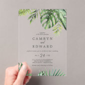 Wild Tropical Palm Boho Beach Destination Wedding Acryl Uitnodigingen (Insitu (Draagbaar))