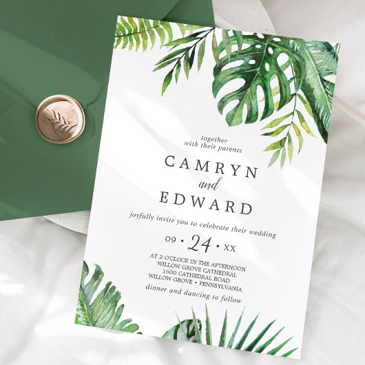 Wild Tropical Palm Casual Wedding Kaart