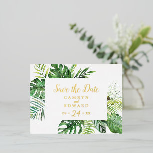 Wild Tropical Palm Gold Foil Save the Date Folie Uitnodiging Briefkaart