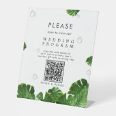 Wild Tropical Palm Leaves QR Code Trouwprogramma Reclamebord Met Voetstuk (Voorkant)