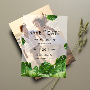 Wild Tropical Palm Leaves Wedding Save the Date Vellum Uitnodigingen