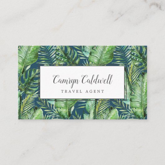 Wild Tropical Palm | Navy Blue Visitekaartje (Voorkant)