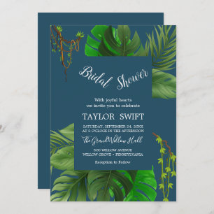 Wild Tropical Palm Navy Blue Vrijgezellenfeest Kaart