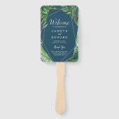 Wild Tropical Palm | Navy Blue Wedding Programme F Handwaaier (Voorkant)