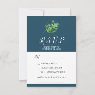 Wild Tropical Palm   Navy Song Request RSVP Card Kaartje