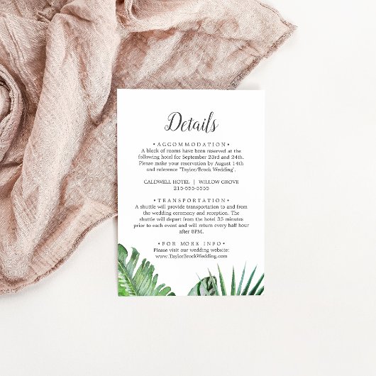 Wild Tropical Palm Wedding Details Kaart