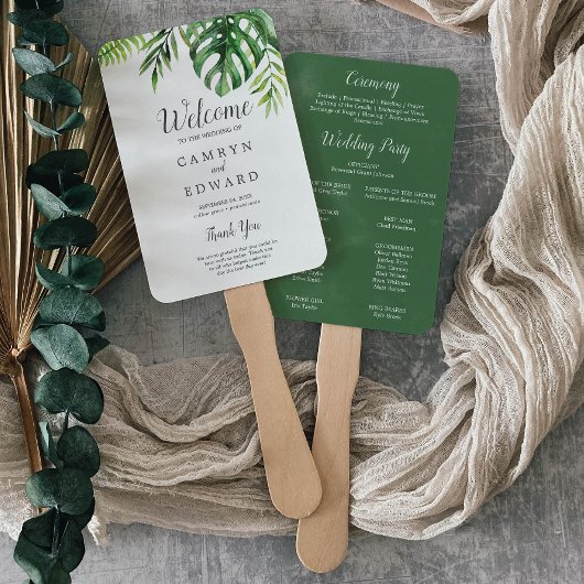 Wild Tropical Palm Wedding Programme Fan Handwaaier