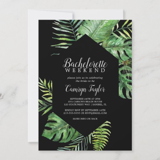 Wild Tropical Palm | Weekend Black Bachelorette Kaart (Voorkant)