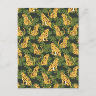 Wild Tropical Safari Leopard Oerwoud Palms Feestdagenkaart