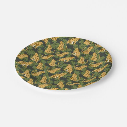 Wild Tropical Safari Leopard Oerwoud Palms Papieren Bordje (Gekanteld)