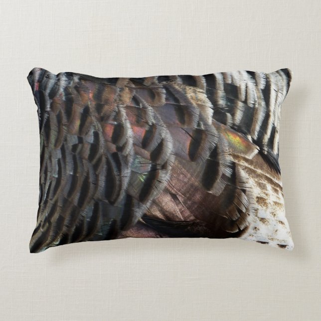 Wild Turkey Feathers I Abstract Natuur Design Decoratief Kussen (Voorkant)