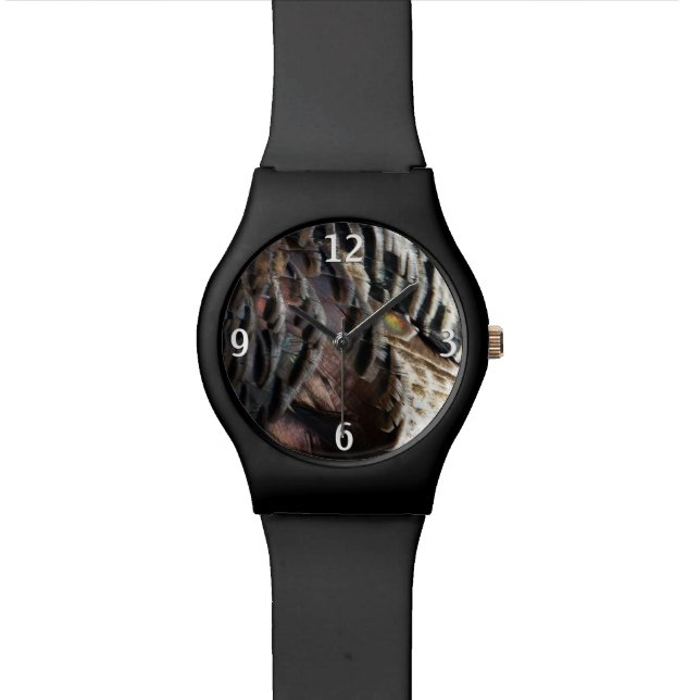 Wild Turkey Feathers I Abstract Natuur Design Horloge (Close Up)