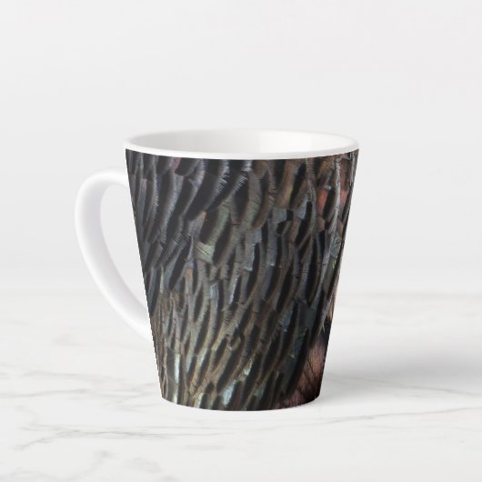 Wild Turkey Feathers I Abstract Natuur Design Latte Mok (Linkerhoek)