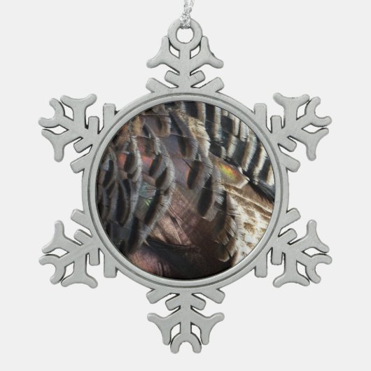Wild Turkey Feathers I Abstract Natuur Design Tin Sneeuwvlok Ornament (Voorkant)