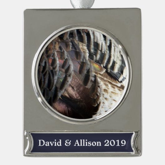 Wild Turkey Feathers I Abstract Natuur Design Verzilverd Banner Ornament (Voorkant)