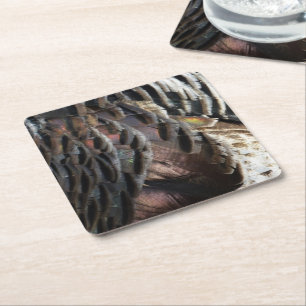 Wild Turkey Feathers I Abstract Natuur Design Vierkante Kartonnen Onderzetter