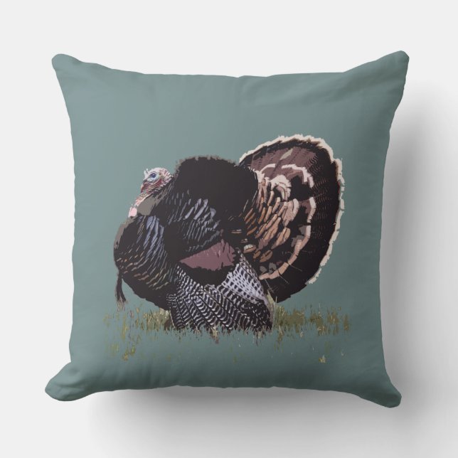 Wild Turkey Waterverf Print Kussen (Voorkant)
