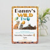 Wild Two Animals First Birthday Invitation Kaart (Staand voorkant)