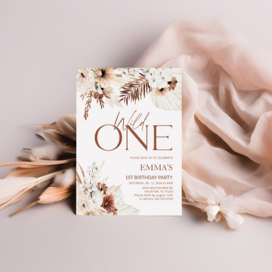 Wild Un 1er anniversaire Invitation Boho Pampas