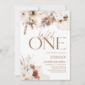 Wild Un 1er anniversaire Invitation Boho Pampas (Devant)