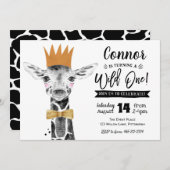 Wild Un 1er anniversaire Invitation Giraffe Jungle (Devant / Derrière)