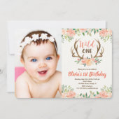 Wild un 1er anniversaire photo invitation cerf ren (Devant)