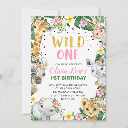 Wild Un Anniversaire Jungle Safari Invitation (Devant)