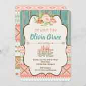 Wild une invitation 1er anniversaire fille tribale (Devant / Derrière)