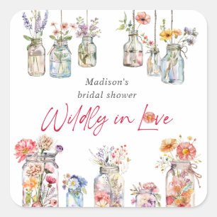 Wild Verliefd Wildbloem Waterverf Bruidsdouche Vierkante Sticker