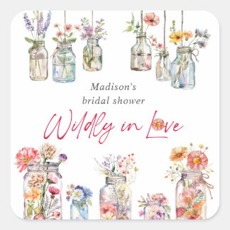 Wild Verliefd Wildbloem Waterverf Bruidsdouche Vierkante Sticker