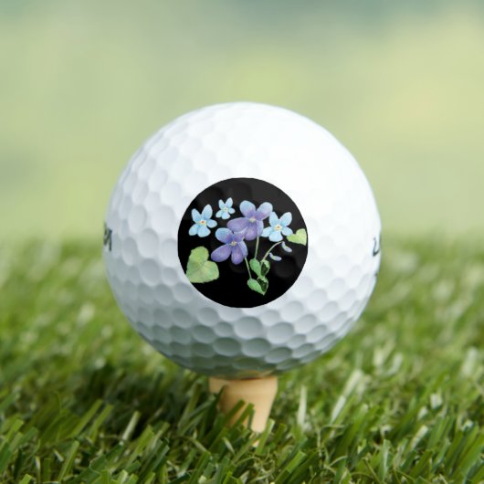 Wild Violet Bloemen Illustratie Zwart Golfballen (Insitu Shirt)