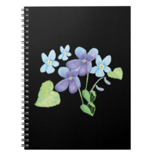 Wild Violet Bloemen Illustratie Zwart Notitieboek