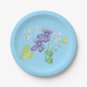 Wild Violet Flowers Illustratie Light Blue Papieren Bordje