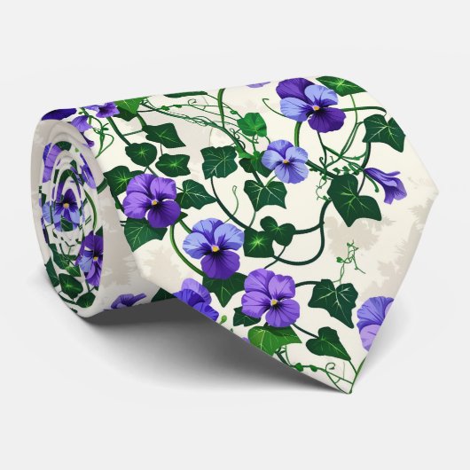 Wild Violets & Ivy Seamless Botanical Pattern Stropdas (Opgerold)