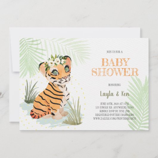 Wild & vrij - Floral Tiger Baby shower Invitation Kaart (Voorkant)