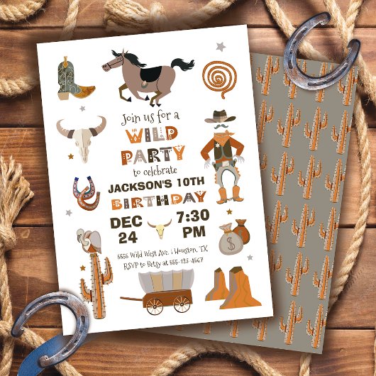 Wild West Cowboy Birthday Party Invitation Kaart