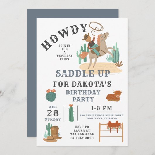 Wild West Cowboy Birthday Uitnodiging (Voorkant / Achterkant)