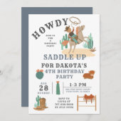 Wild West Cowboy Boy Invitation 4e anniversaire (Devant / Derrière)