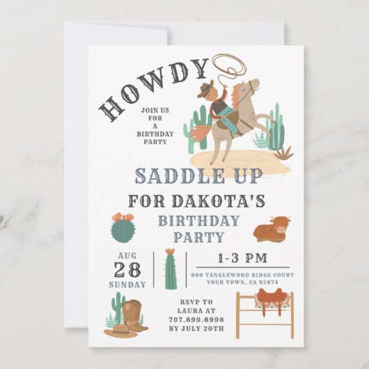 Wild West Cowboy Boy Invitation d'anniversaire (Devant)