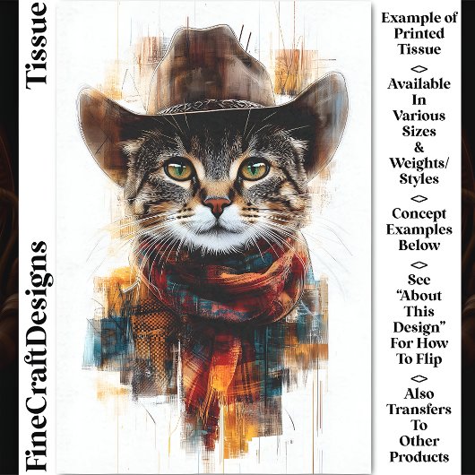 Wild West Cowboy Cat, Pet & Sjaal DB3 Decoupage Tissuepapier