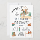 Wild West Cowboy First Birthday Invitation Kaart (Voorkant)