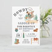 Wild West Cowboy First Birthday Invitation Kaart (Staand voorkant)
