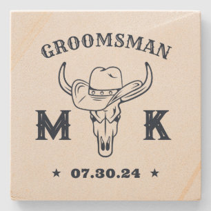 Wild West Cowboy Monogram Best Man Groomsmen Stenen Onderzetter