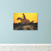 Wild West Cowboy Paardrijden Tegen de Zonsondergan Canvas Afdruk (Insitu (Houten vloer))
