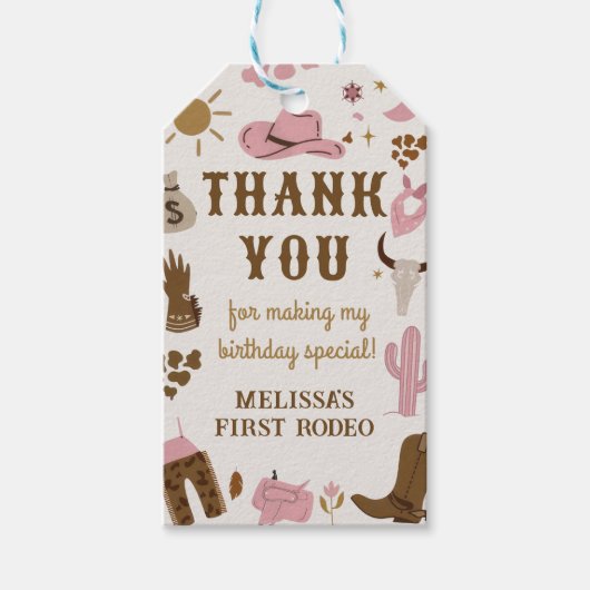 Wild West Cowboy Rodeo Verjaardag Bedankt Cadeaulabel (Voorkant)