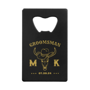 Wild West Cowboy Specialized Groomsmen Monogram Kredietkaart Flessenopener